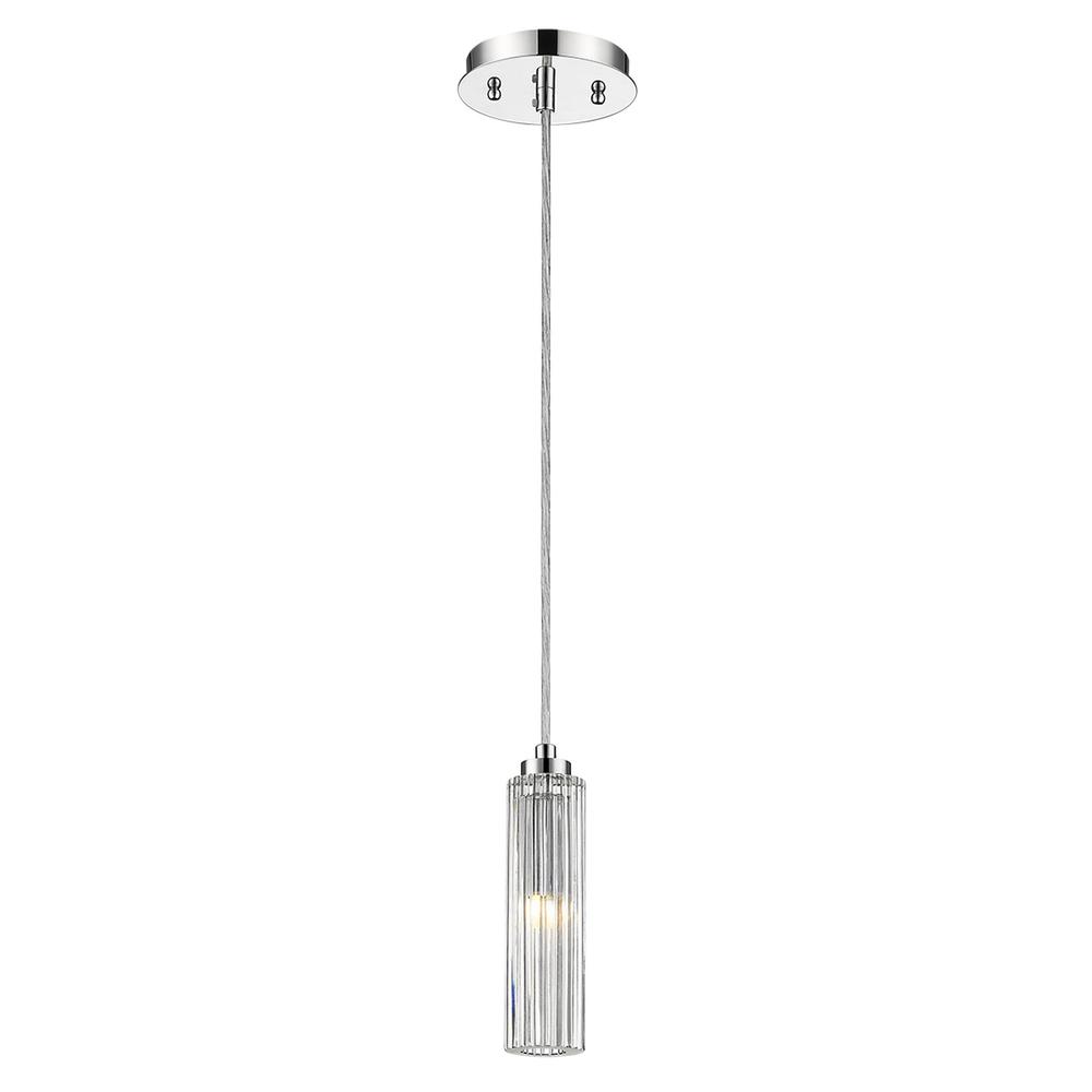 Solo 1-Light Polished Chrome Pendant With Multi-Faceted Round Crystal Shade. Picture 2