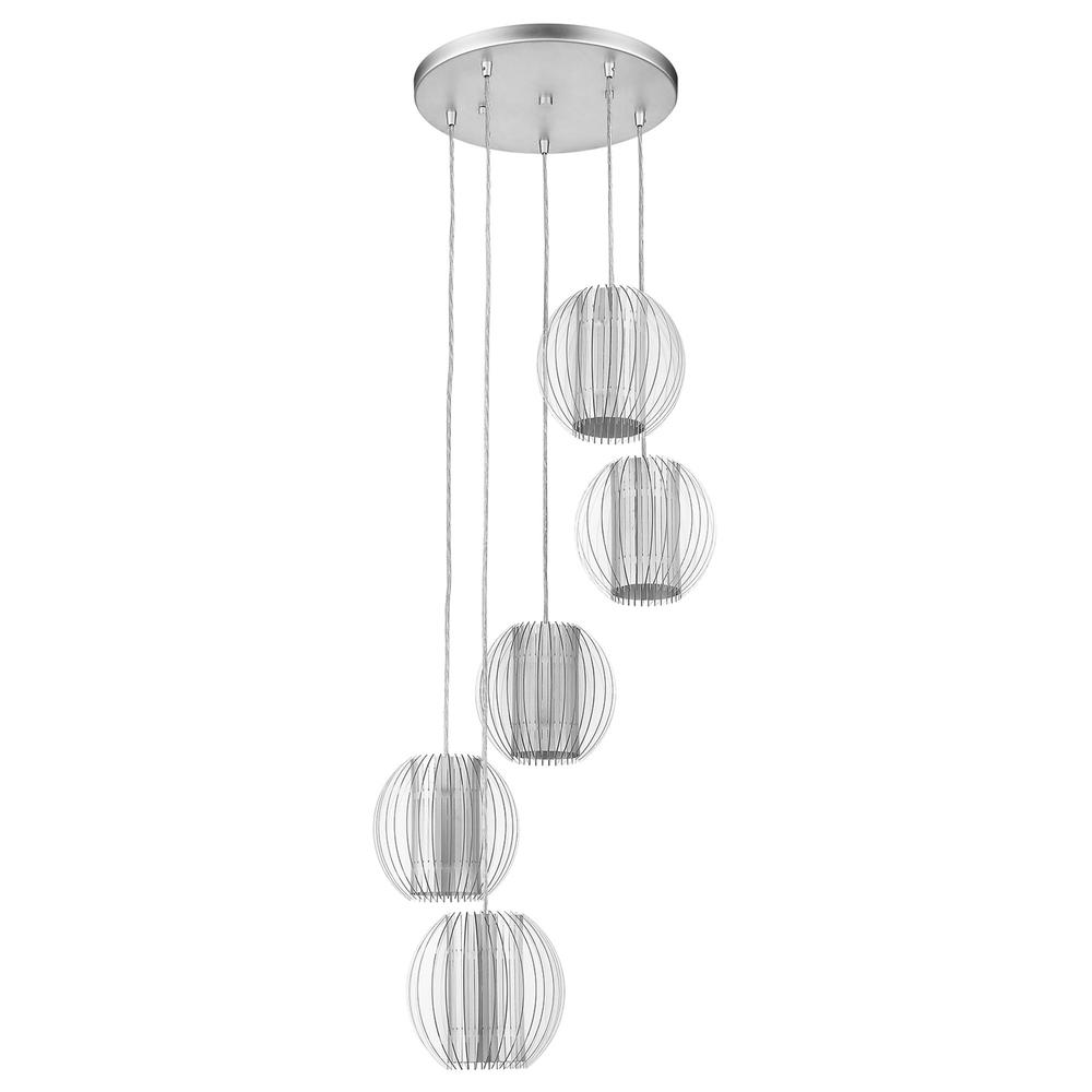 Five Light Acrylic and Steel Shade Hanging Globe Light. Picture 1