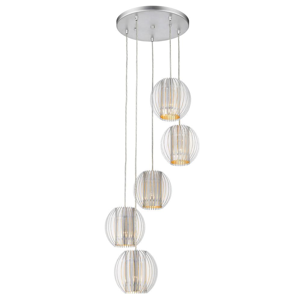 Five Light Acrylic and Steel Shade Hanging Globe Light. Picture 2