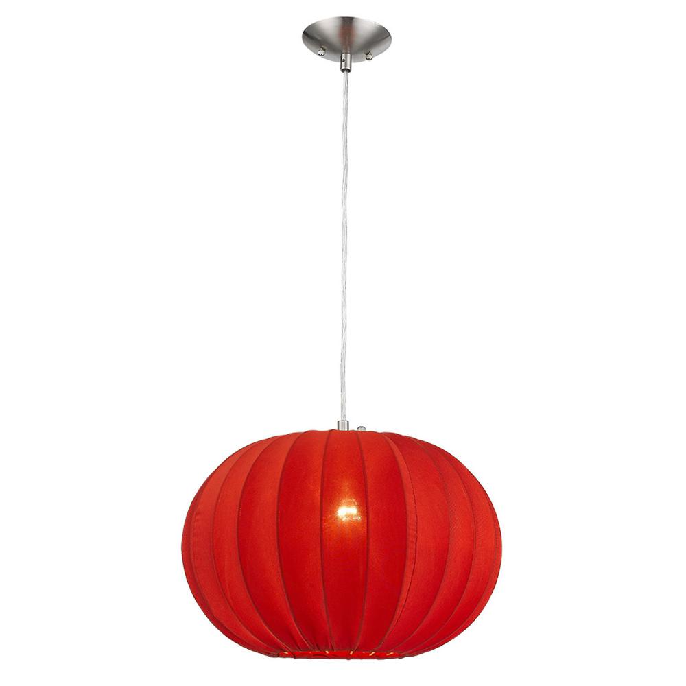 Shanghai 1-Light Brushed Nickel Pendant With Sheer Red Ribbon Shade. Picture 4