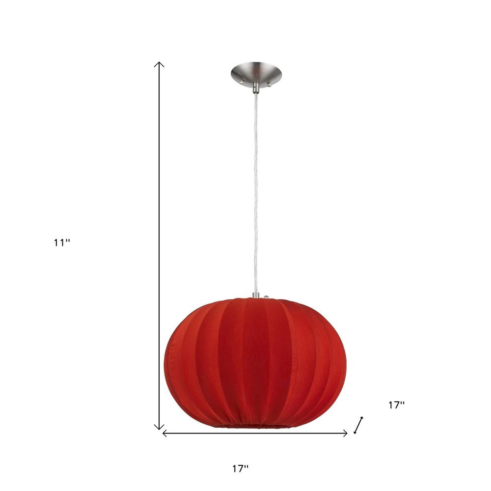 Shanghai 1-Light Brushed Nickel Pendant With Sheer Red Ribbon Shade. Picture 5