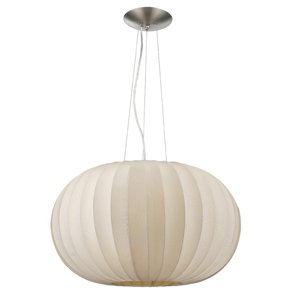 Shanghai 1-Light Brushed Nickel Pendant With Sheer Pearl Ribbon Shade. Picture 1