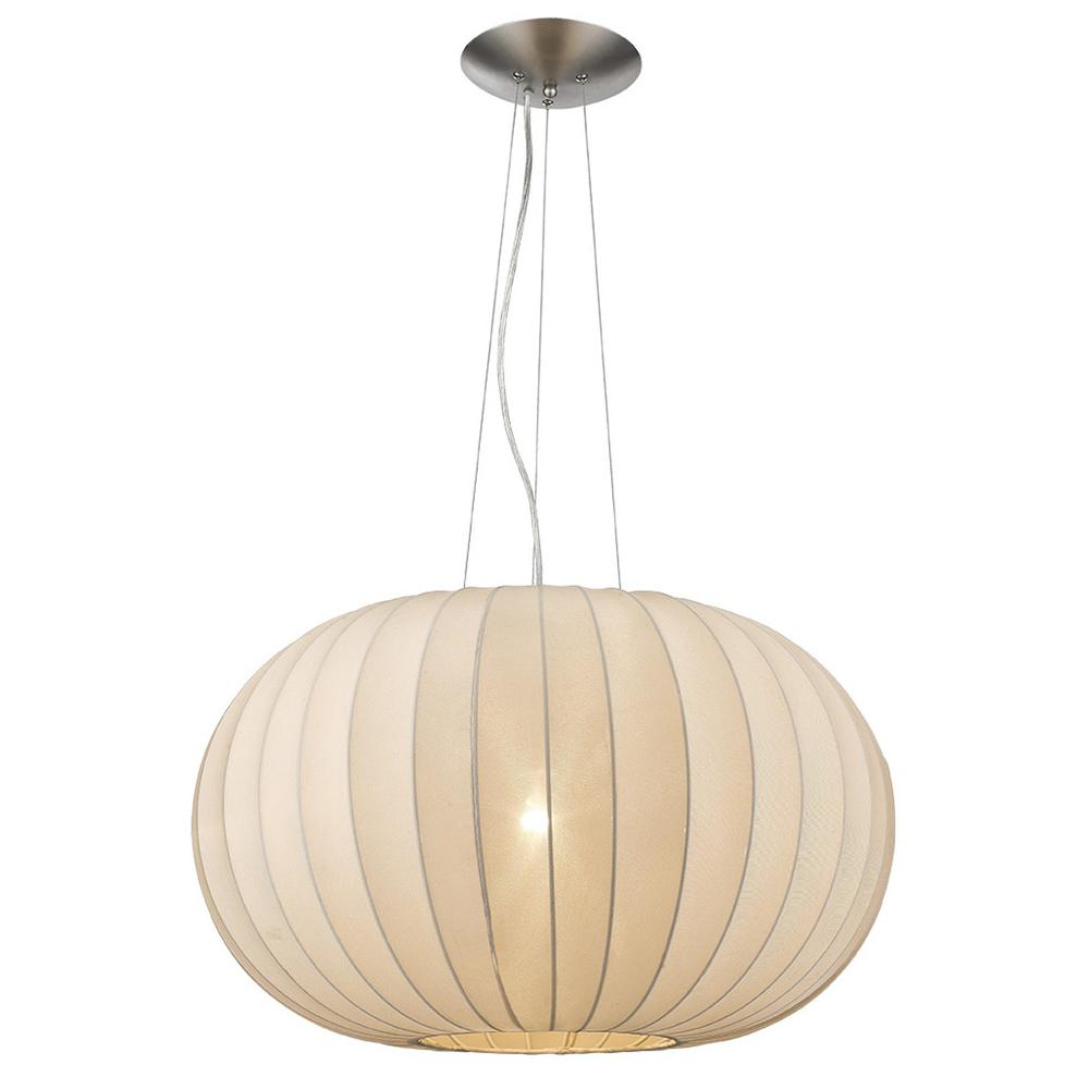 Shanghai 1-Light Brushed Nickel Pendant With Sheer Pearl Ribbon Shade. Picture 2
