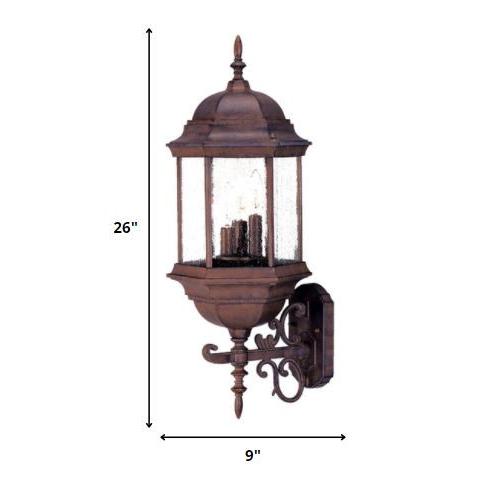 Three Light Brown Domed Textured Glass Lantern Wall Light. Picture 5