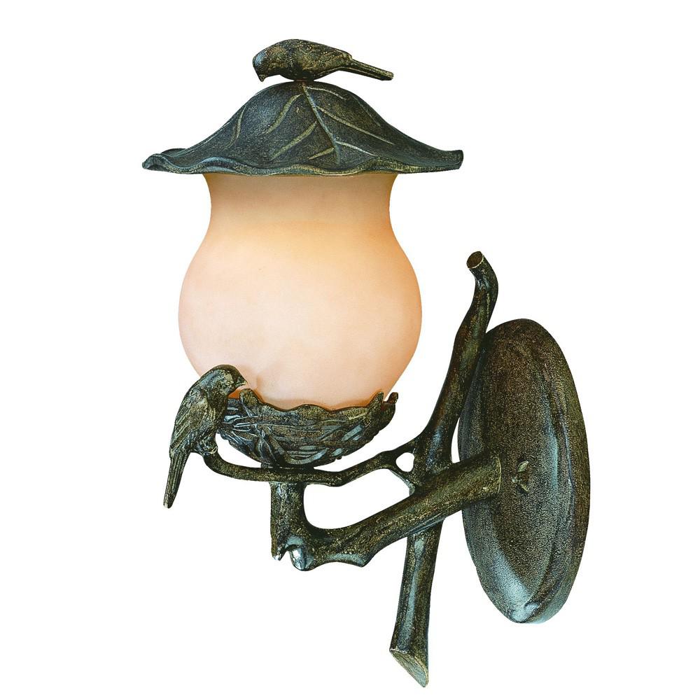 Vintage Black and Gold Bird Detail Lantern Wall Light. Picture 1