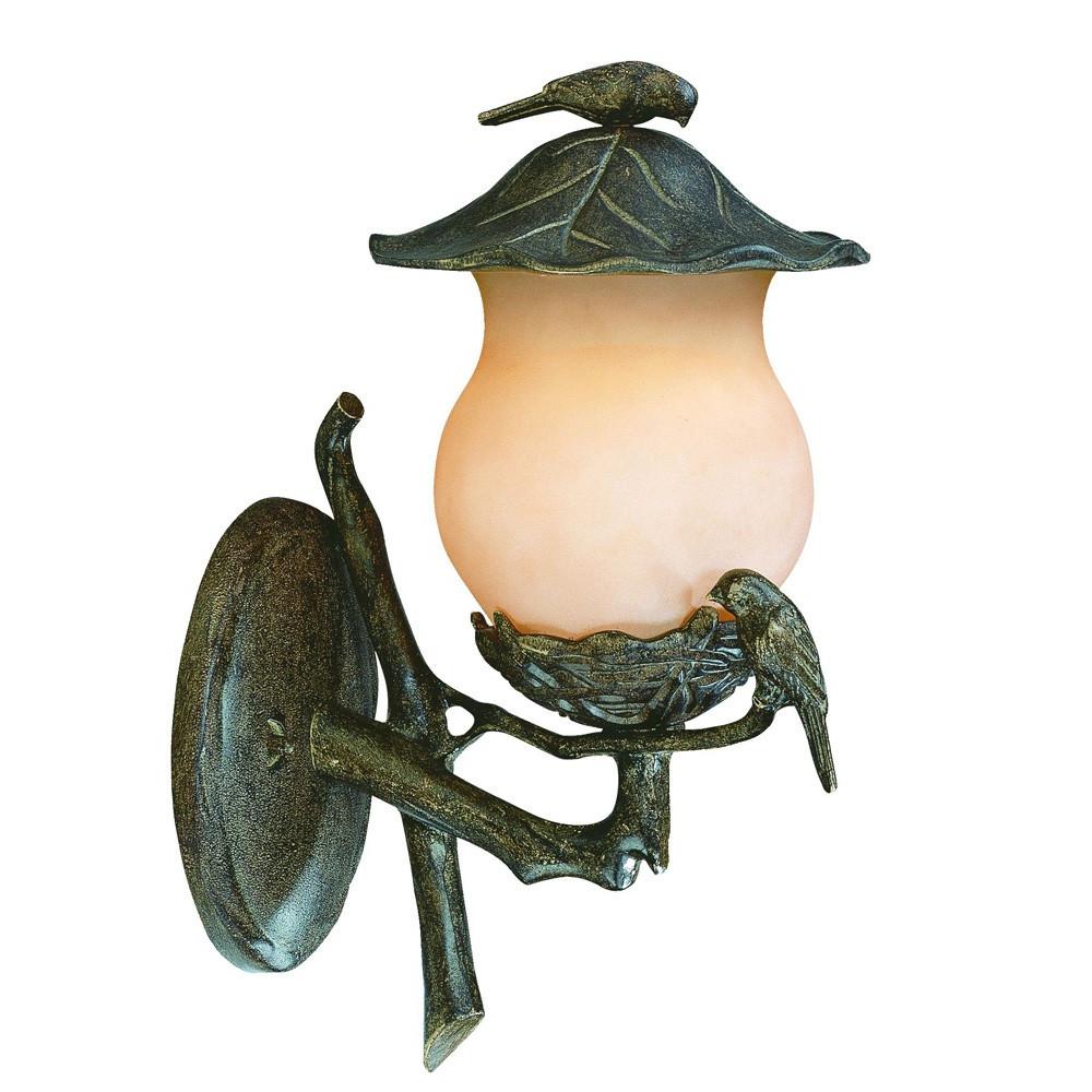 Vintage Black and Gold Bird Detail Lantern Wall Light. Picture 2