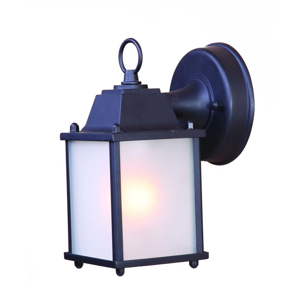 Matte Black Hanging Frosted Glass Lantern Wall Light. Picture 1
