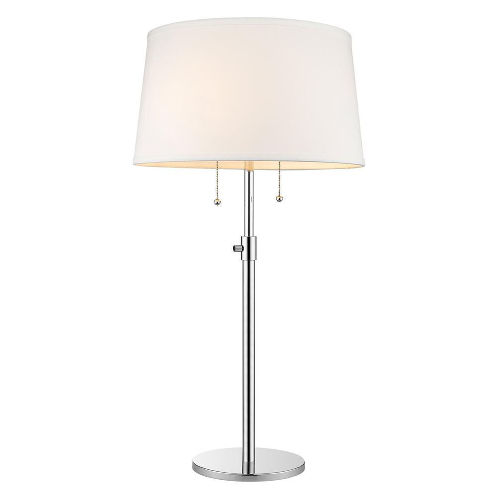 31" Silver Metal Two Light Adjustable Table Lamp With White Empire Shade. Picture 1