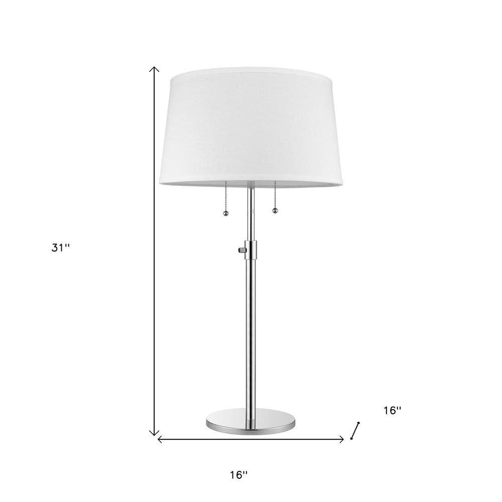 31" Silver Metal Two Light Adjustable Table Lamp With White Empire Shade. Picture 4