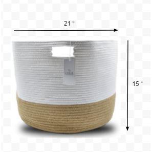 15" White and Natural Jute Woven Rope Basket. Picture 3