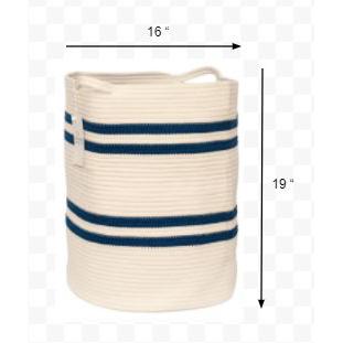 19" Ivory and Navy Stripe Cotton Woven Rope Basket. Picture 4