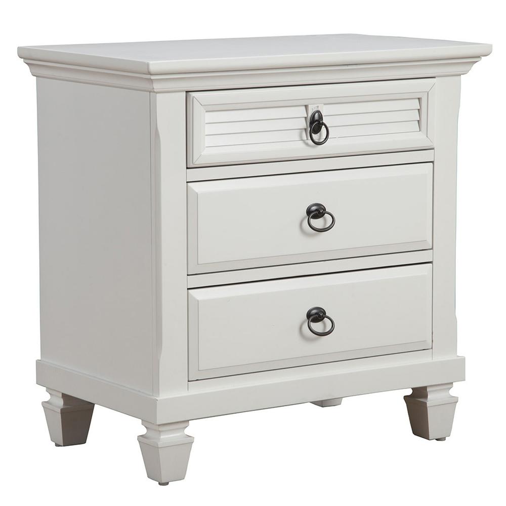 White Plantation 3 Drawer Nightstand White Finish. Picture 1