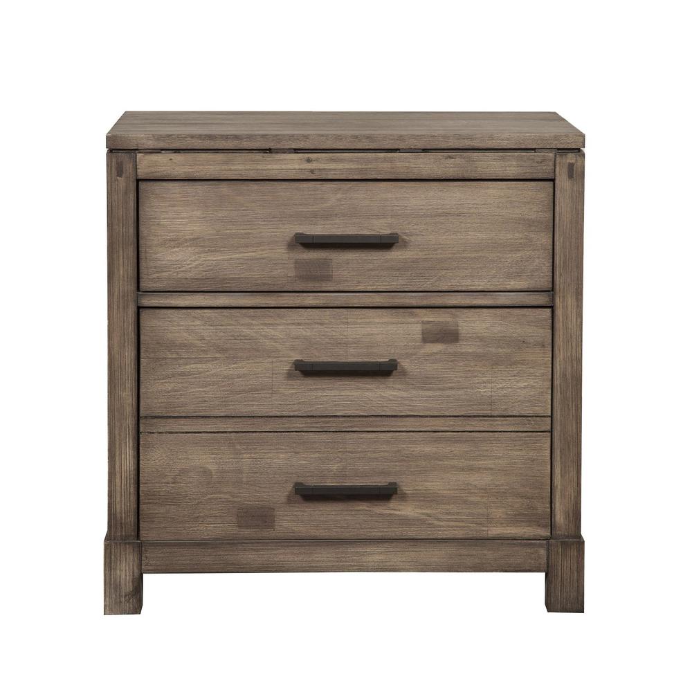 Weathered Grey Finish Wood 3 Drawer Nightstand Weathered Gray Finish. Picture 2