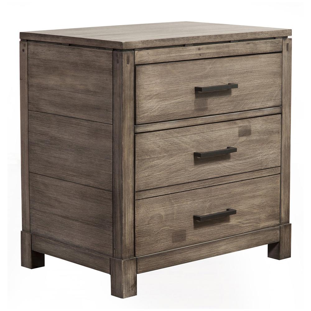 Weathered Grey Finish Wood 3 Drawer Nightstand Weathered Gray Finish. Picture 1