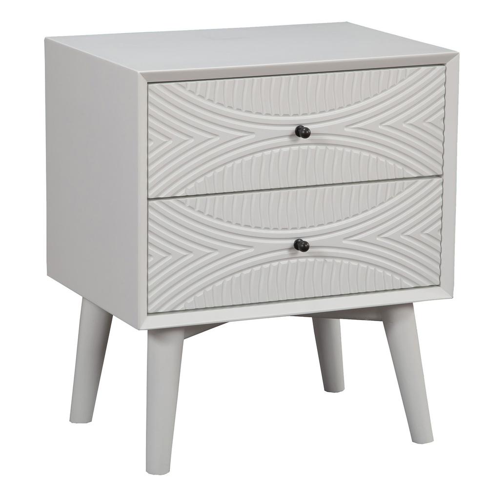 White Groovy 1 Drawer Wood Nightstand White Finish. Picture 1