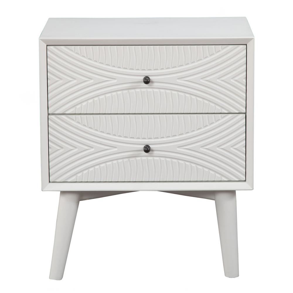 White Groovy 1 Drawer Wood Nightstand White Finish. Picture 3