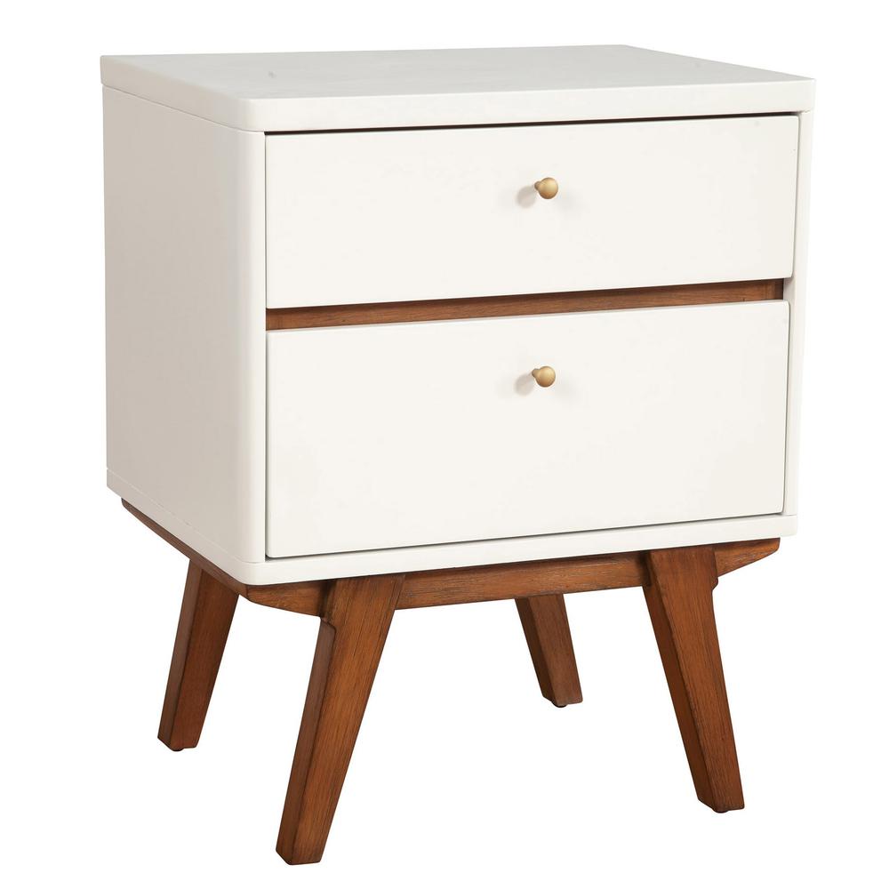 White and Brown Retro 2 Drawer Nightstand White Finish with Acorn (Brown) Accents. Picture 1