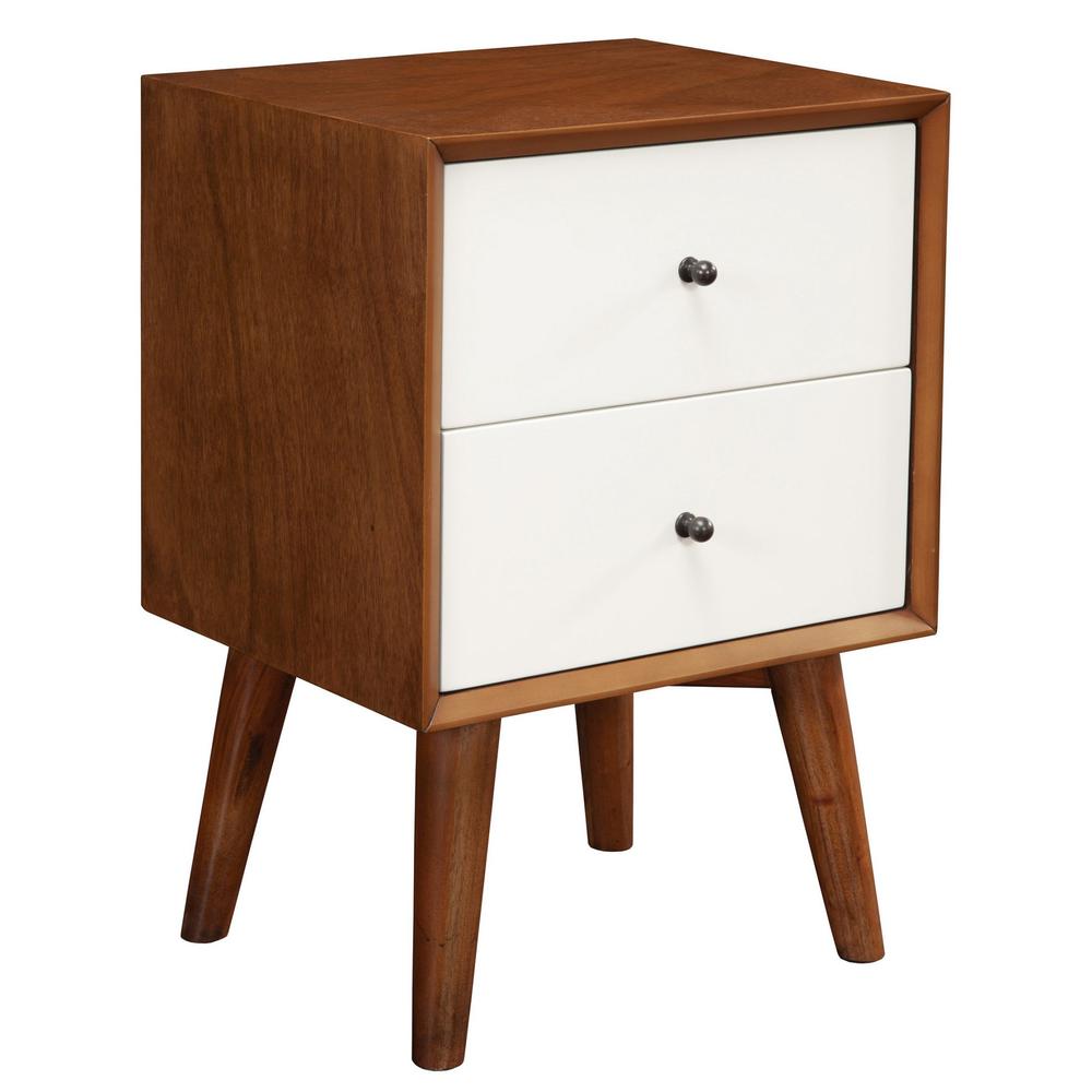 Brown and White Century Modern Wood 2 Drawer Nightstand Acorn & White Finish. Picture 1