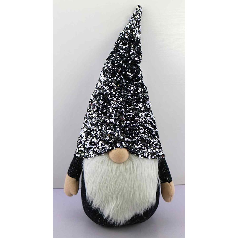 24" Glittery Black and White Sparkle Gnome. Picture 1