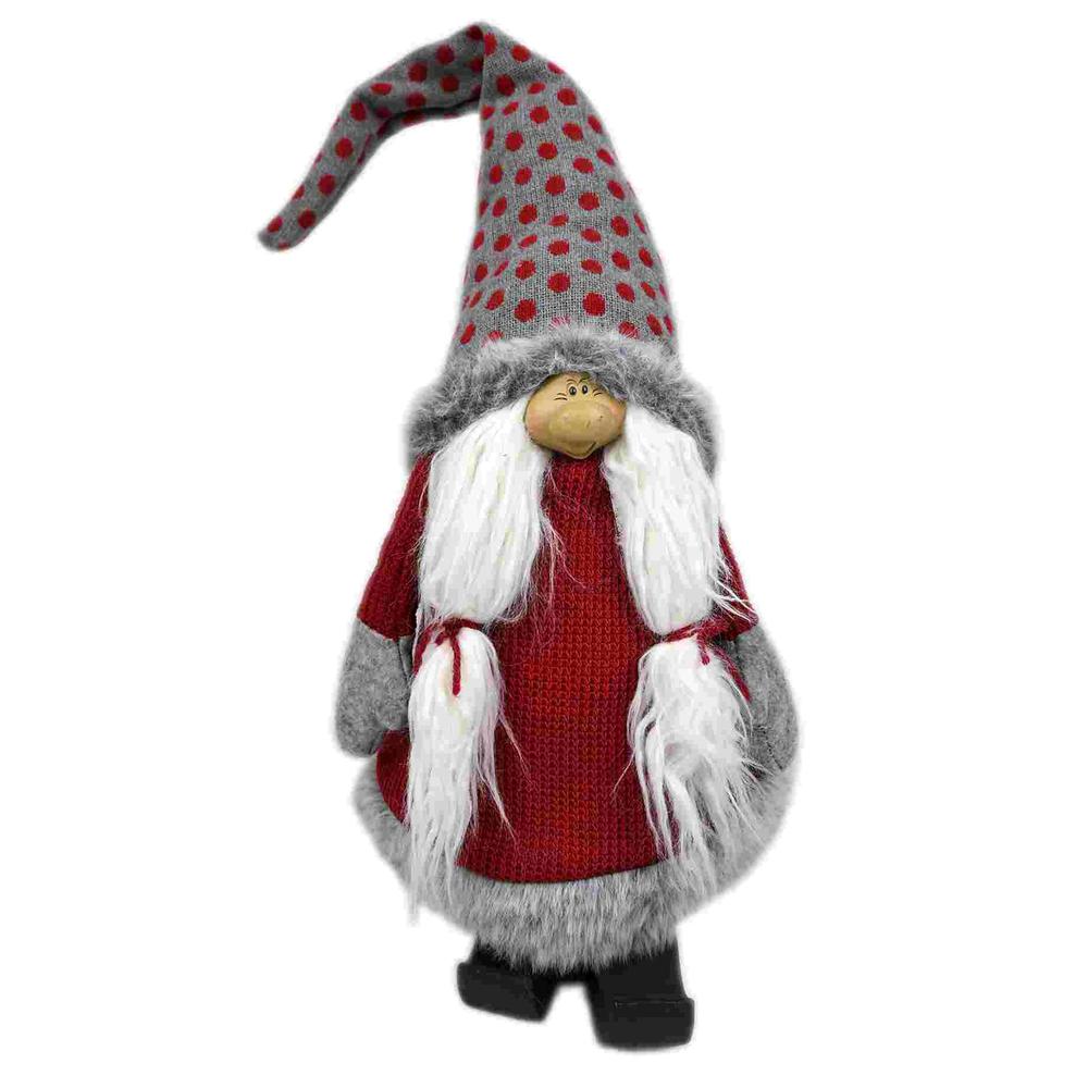 Red and Grey Spotted Hat Gnome with Pigtails. Picture 1