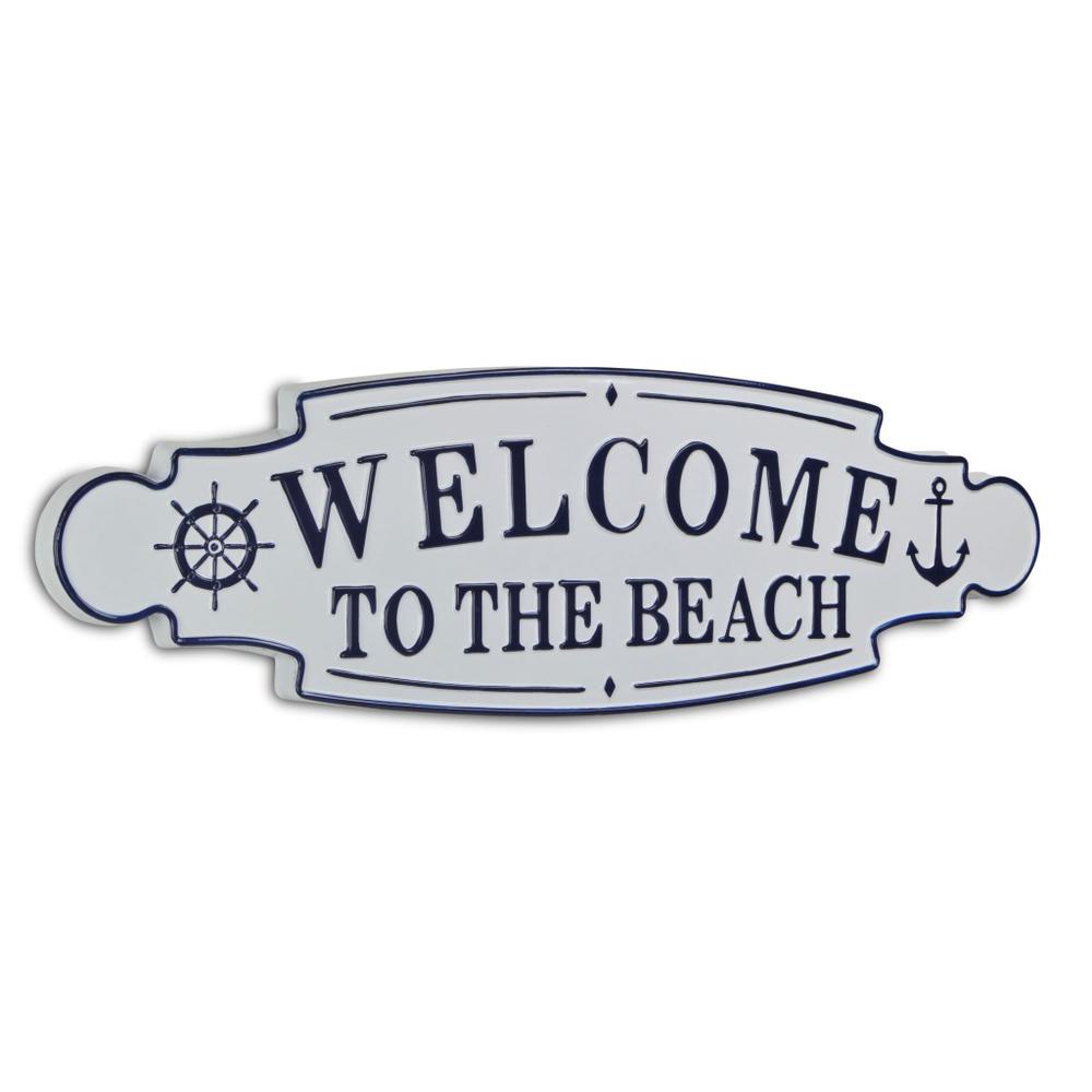 Welcome to the Beach Metal Wall Plate White. Picture 1