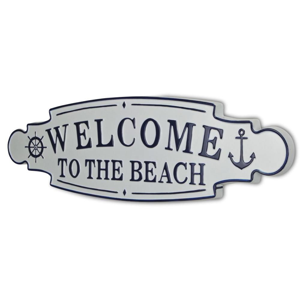 Welcome to the Beach Metal Wall Plate White. Picture 2