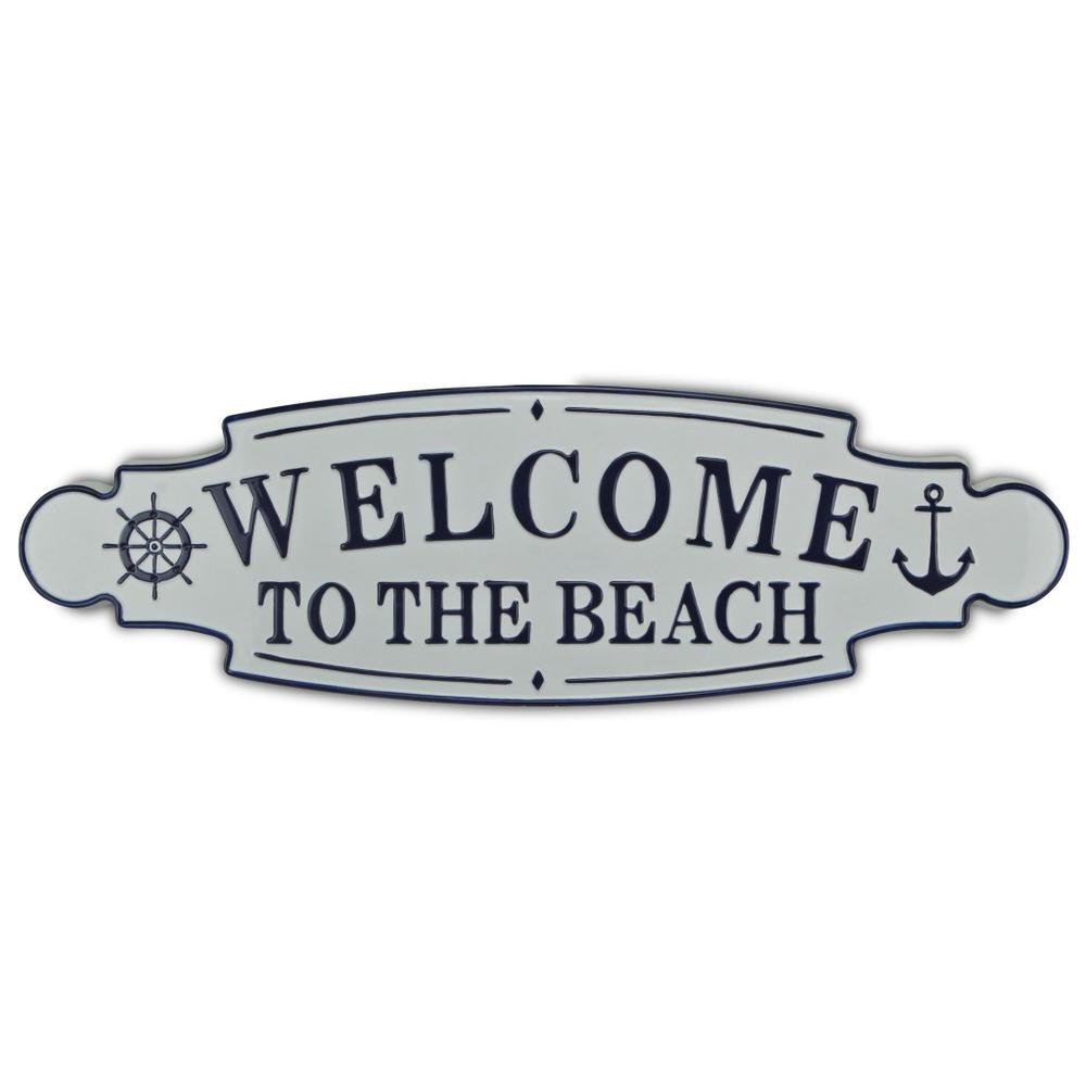 Welcome to the Beach Metal Wall Plate White. Picture 3