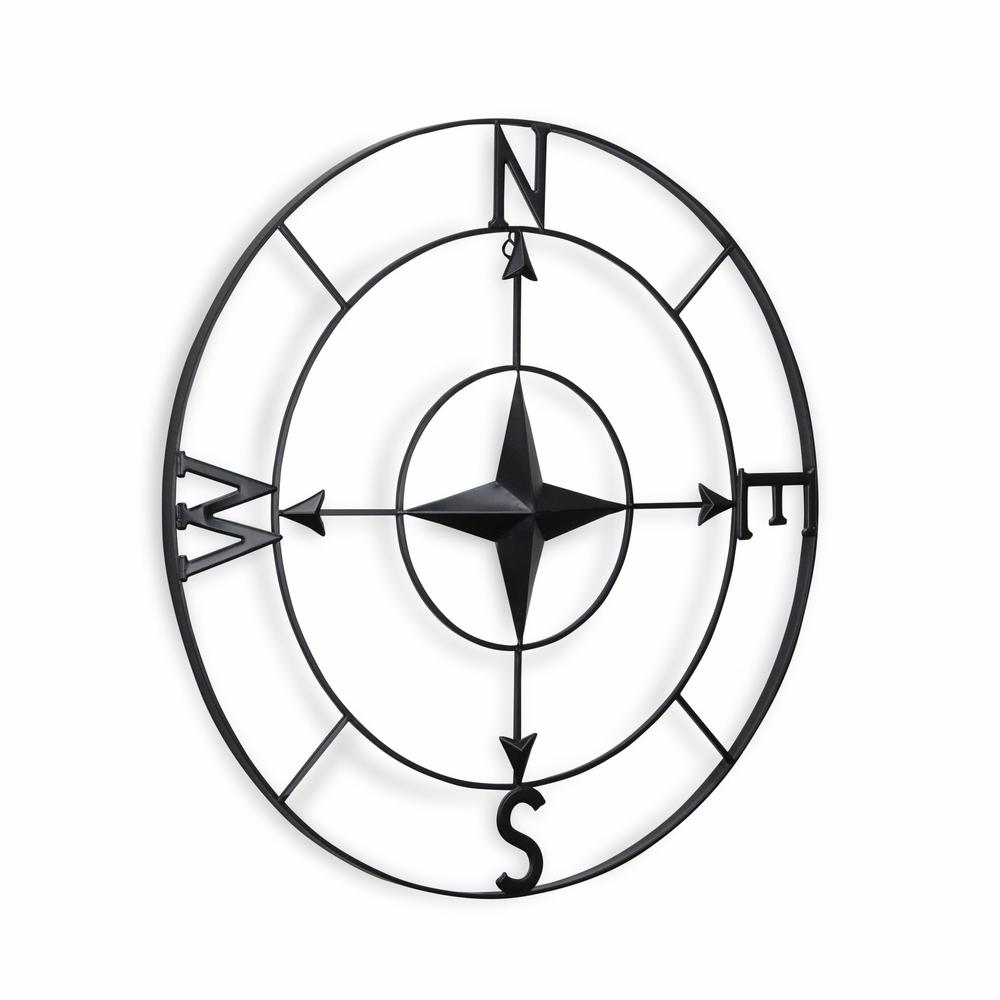 Black Metal Compass Shaped Wall Décor Black. Picture 1
