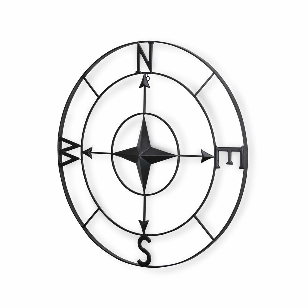 Black Metal Compass Shaped Wall Décor Black. Picture 2