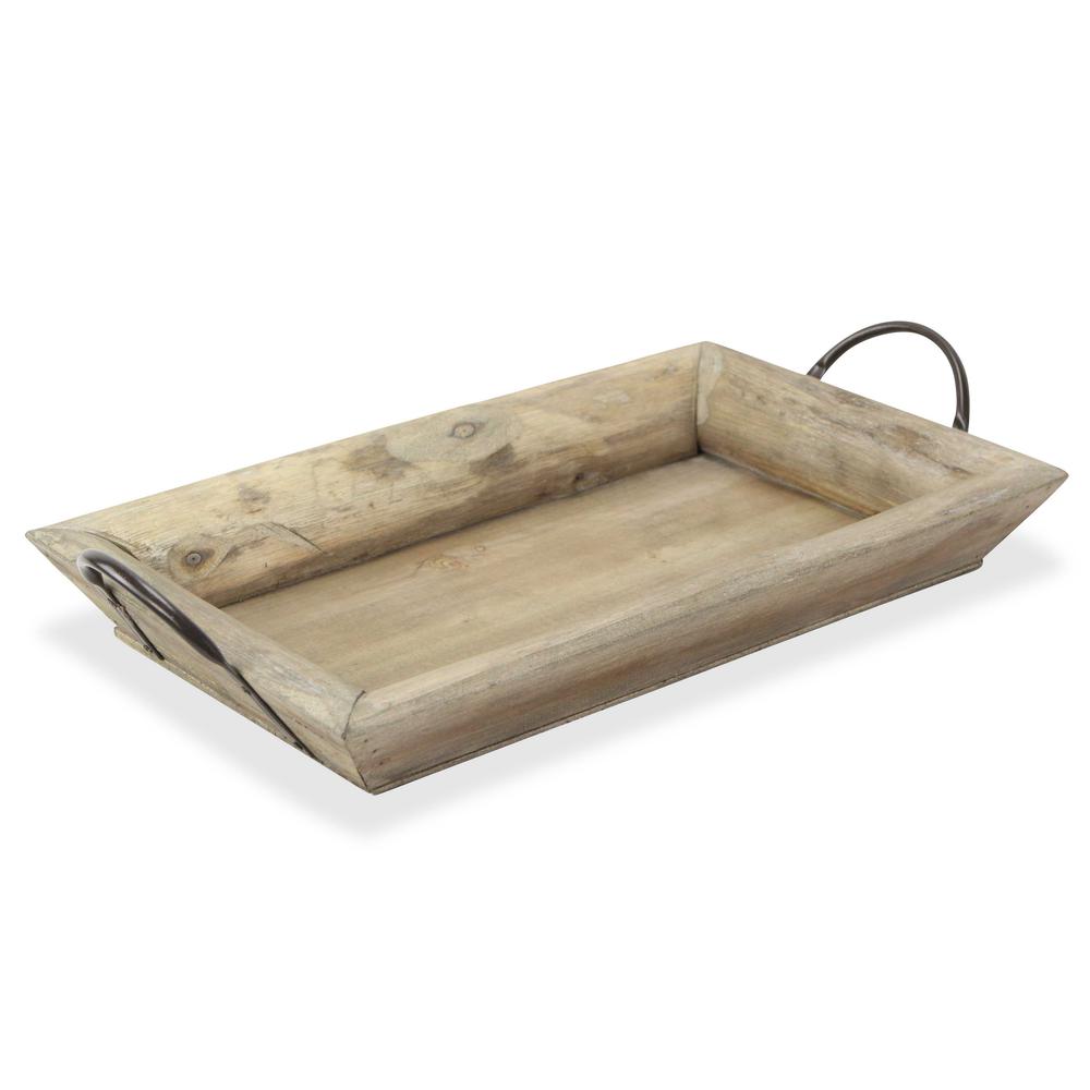 Deep Wooden Tray with Metal Handles Brown. Picture 1