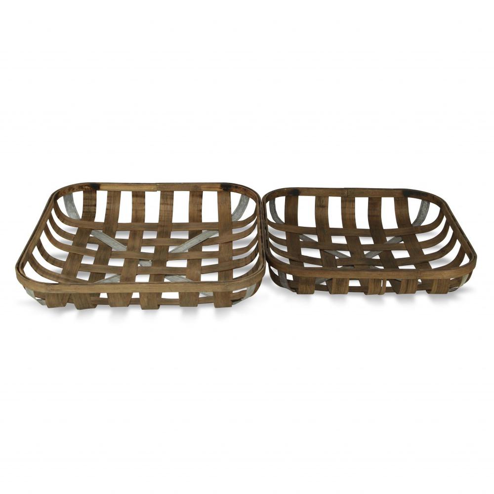 Set of Two Wood and Metal Lattice Weave Baskets Brown. Picture 3