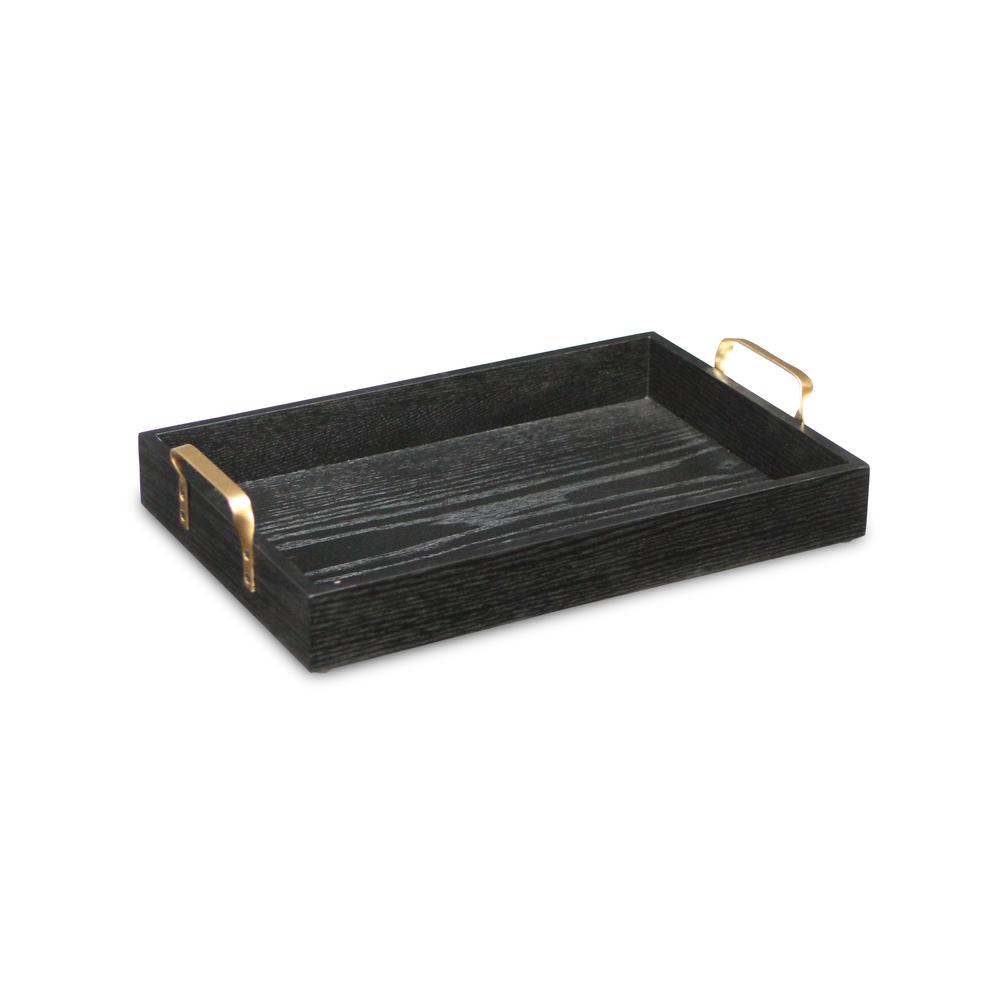Black Wooden Tray with Gold Handles Black. Picture 1