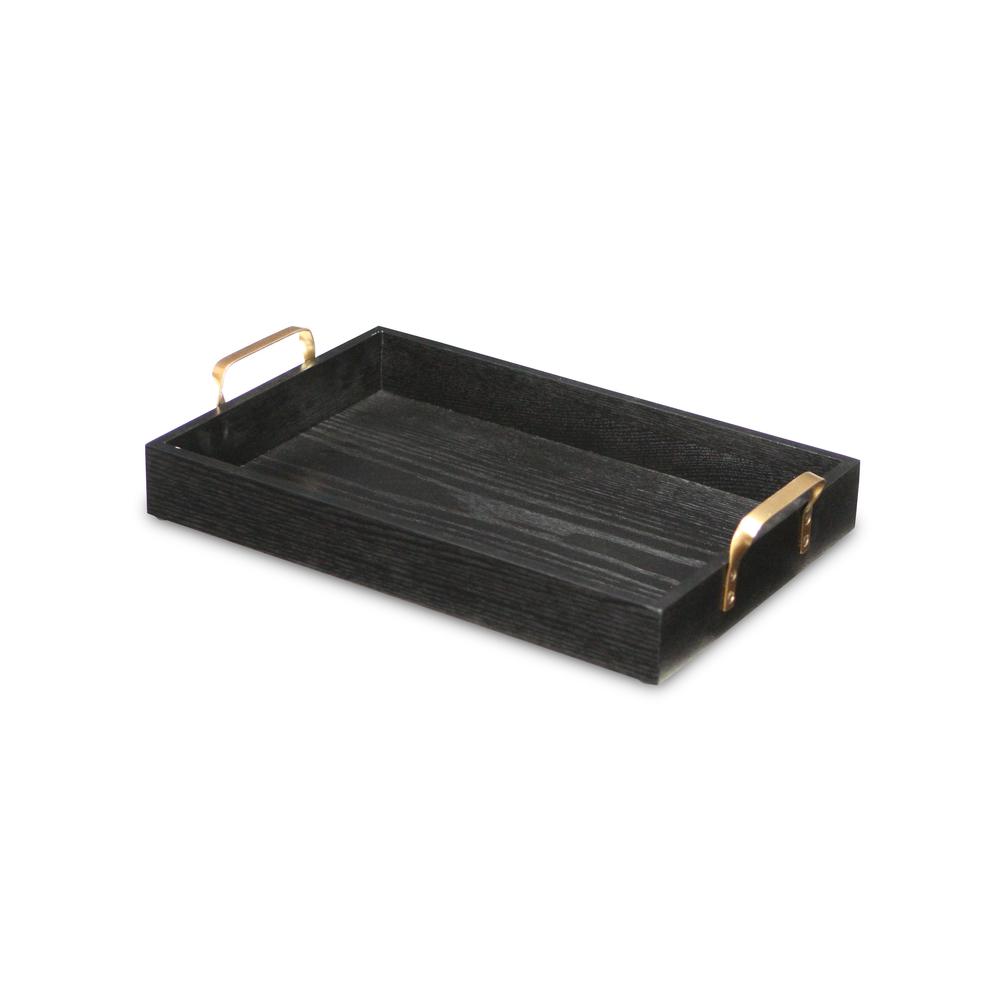 Black Wooden Tray with Gold Handles Black. Picture 2