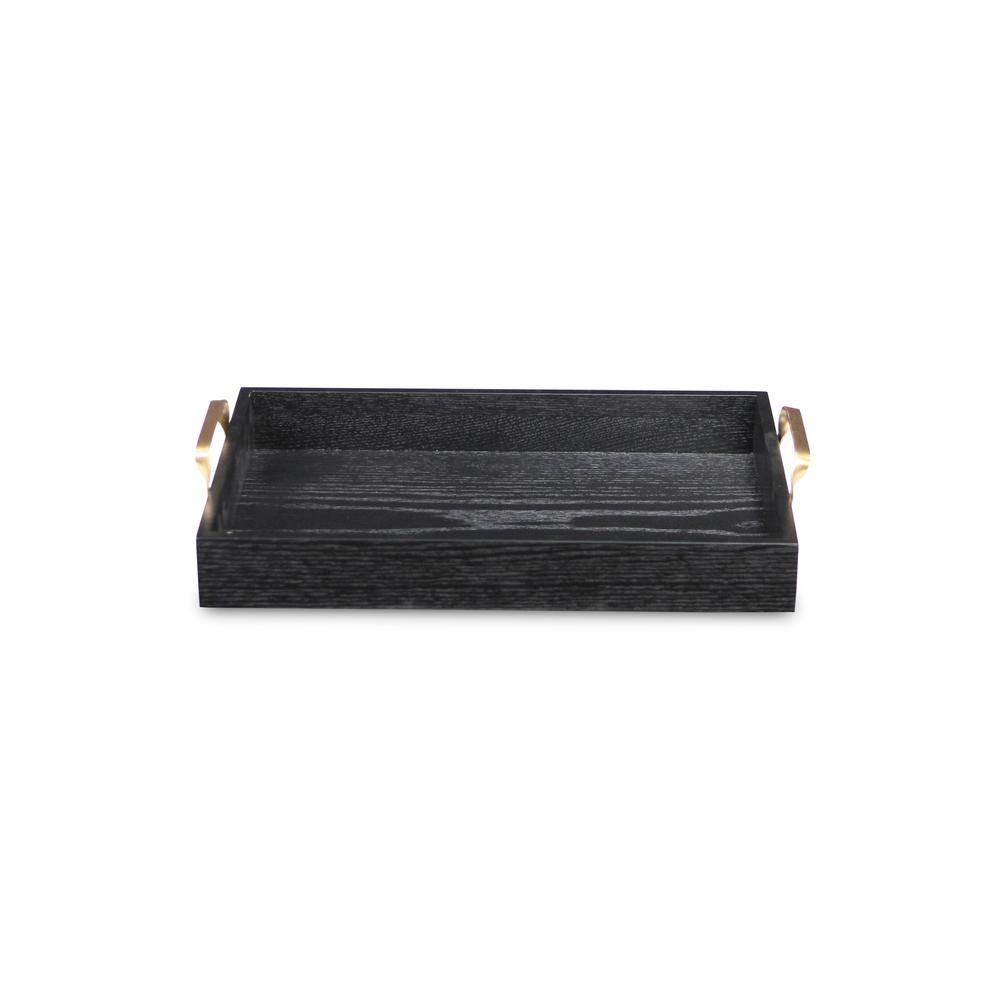 Black Wooden Tray with Gold Handles Black. Picture 3