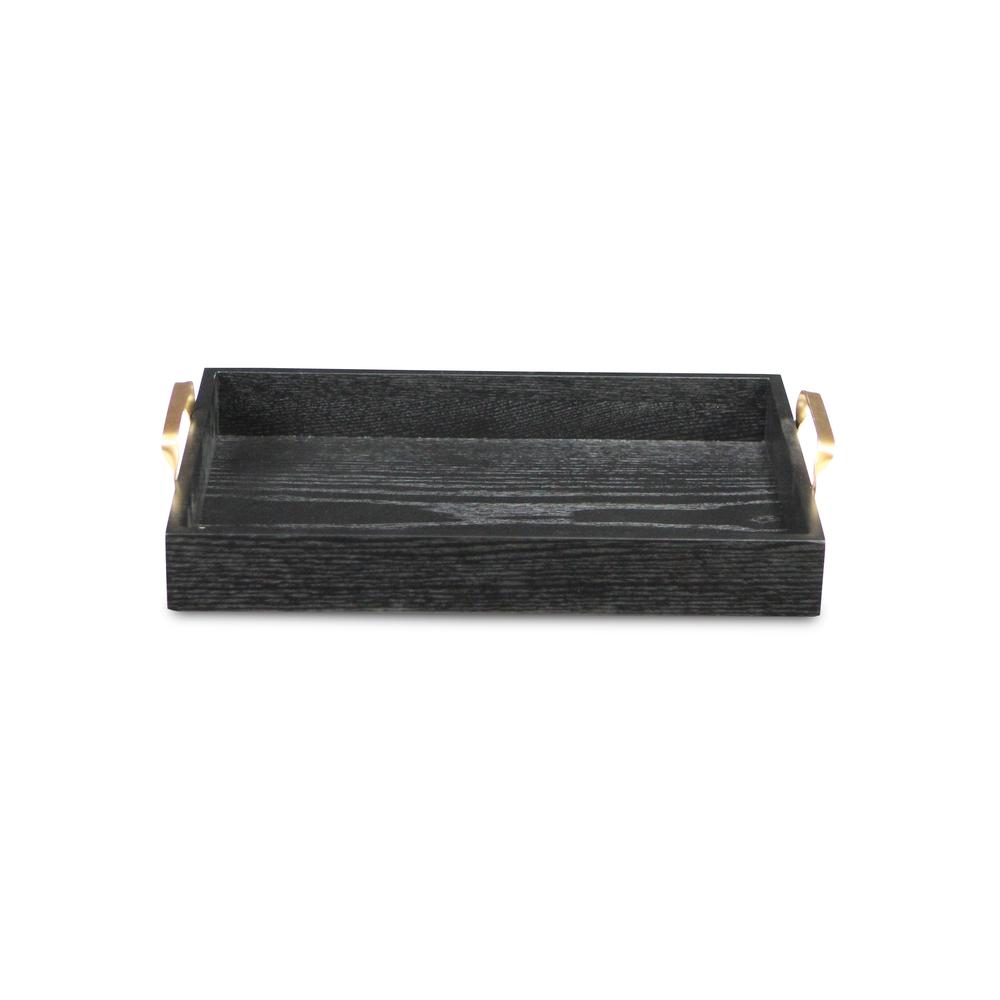 Black Wooden Tray with Gold Handles Black. Picture 4