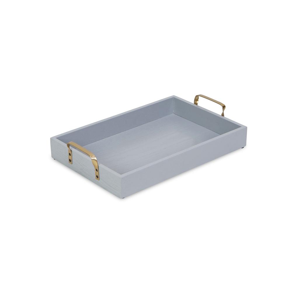 Light Gray Wooden Tray with Gold Handles Gray. Picture 1