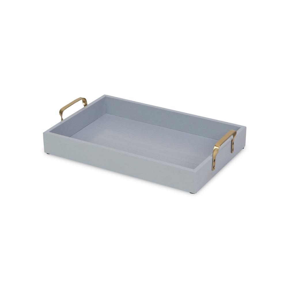 Light Gray Wooden Tray with Gold Handles Gray. Picture 2