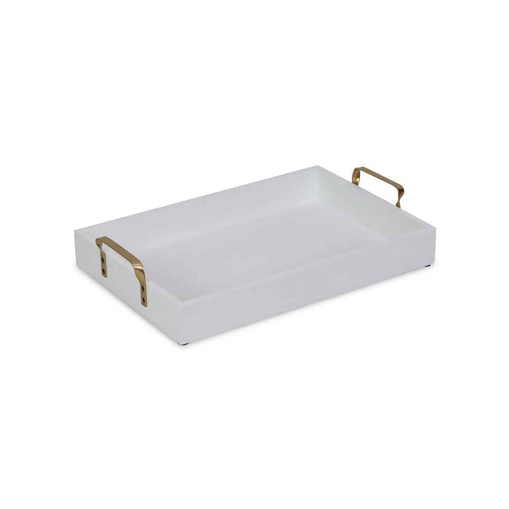 White Wooden Tray with Gold Handles White. Picture 1