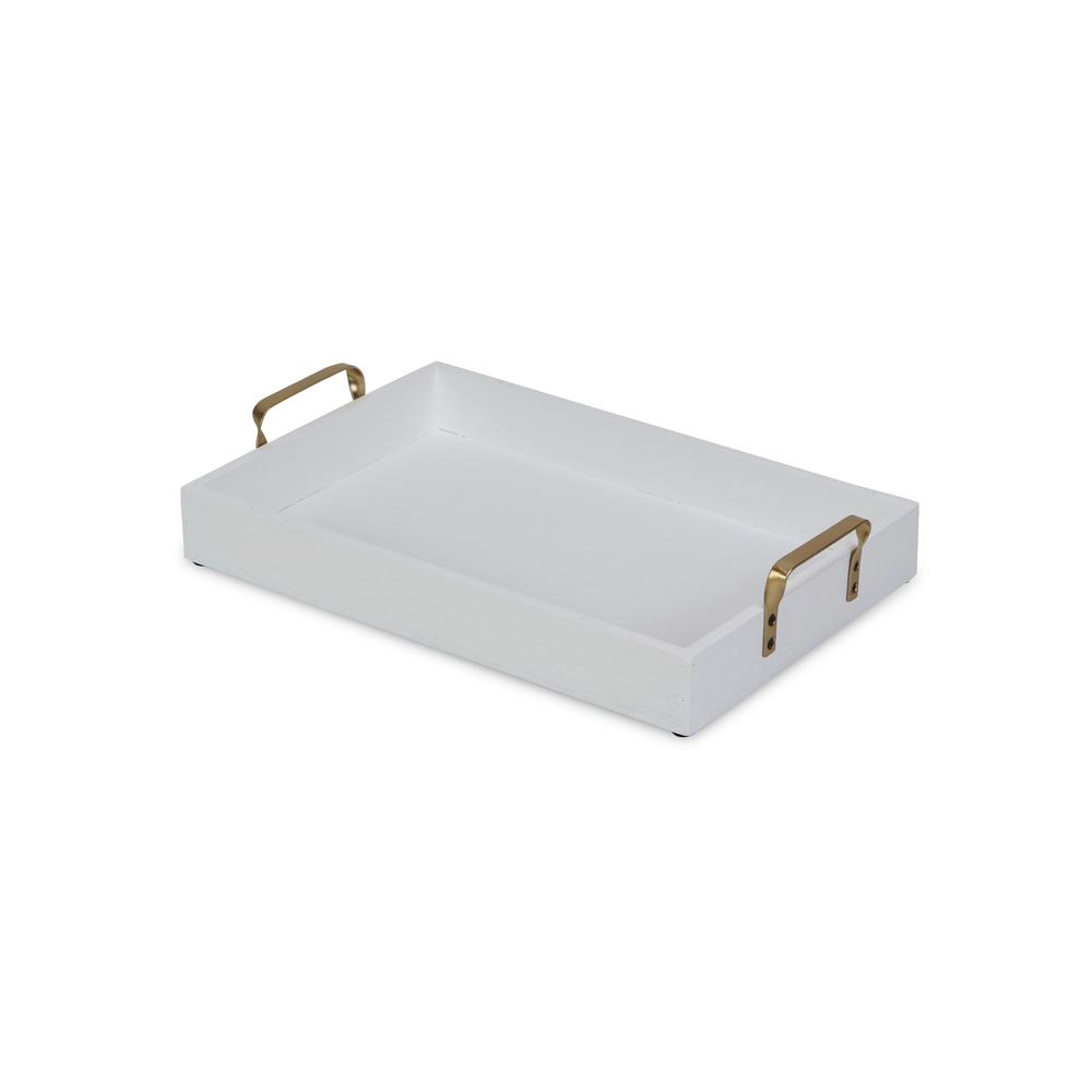 White Wooden Tray with Gold Handles White. Picture 2