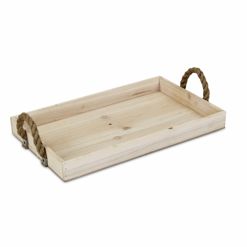 Natural Wooden Tray with Rope Handles Brown. Picture 1