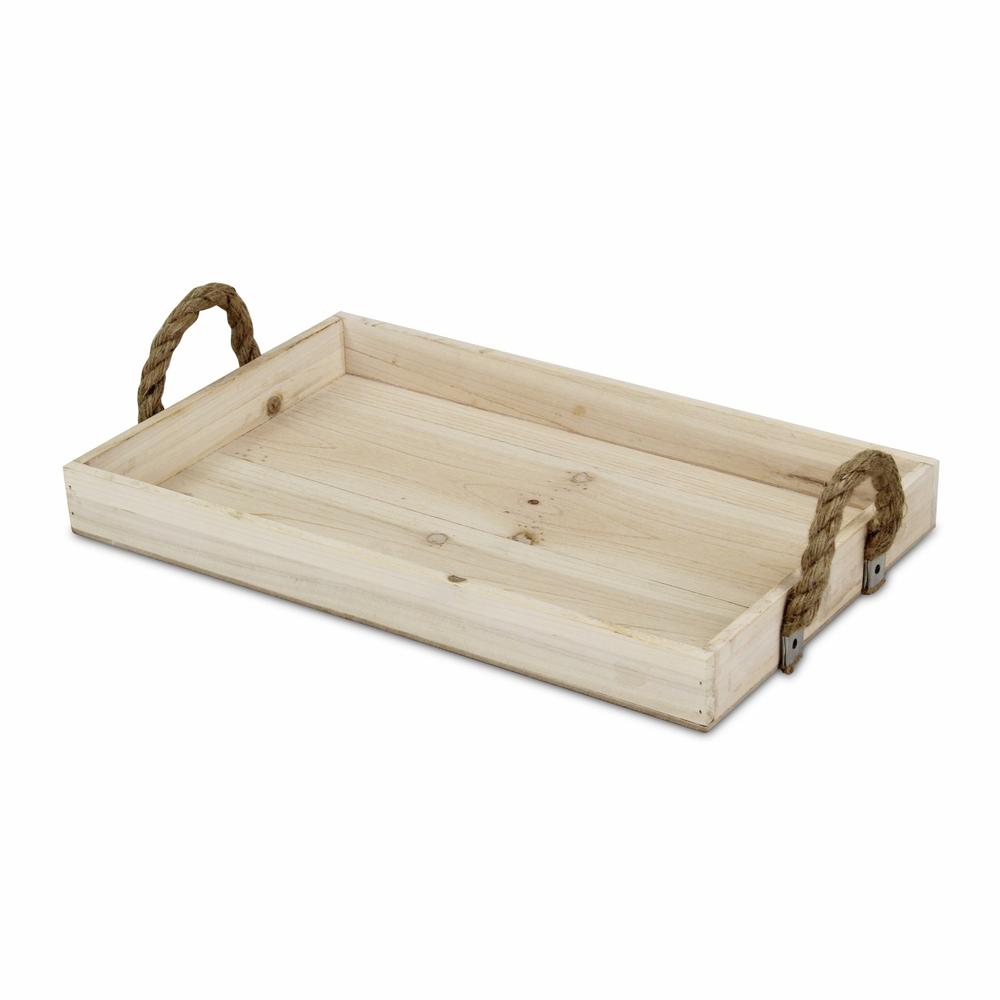 Natural Wooden Tray with Rope Handles Brown. Picture 2