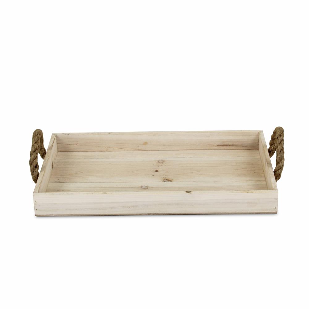 Natural Wooden Tray with Rope Handles Brown. Picture 3