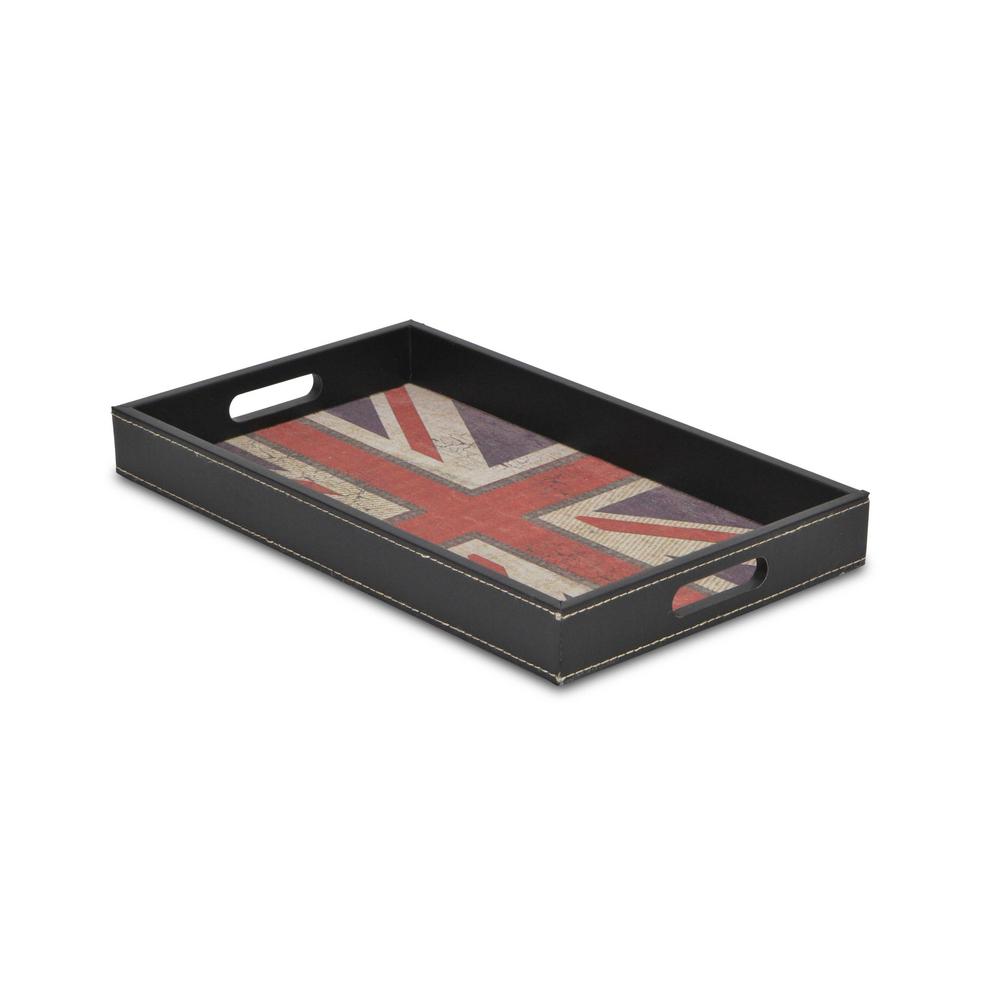 Union Jack Faux Leather Serving Tray Black. Picture 1