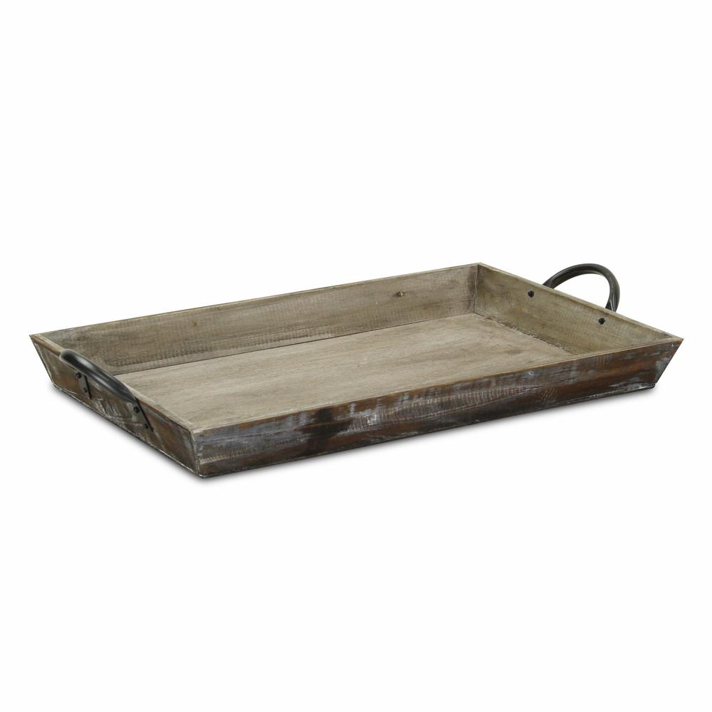 Wooden Serving Tray with Metal Handles Brown. Picture 1