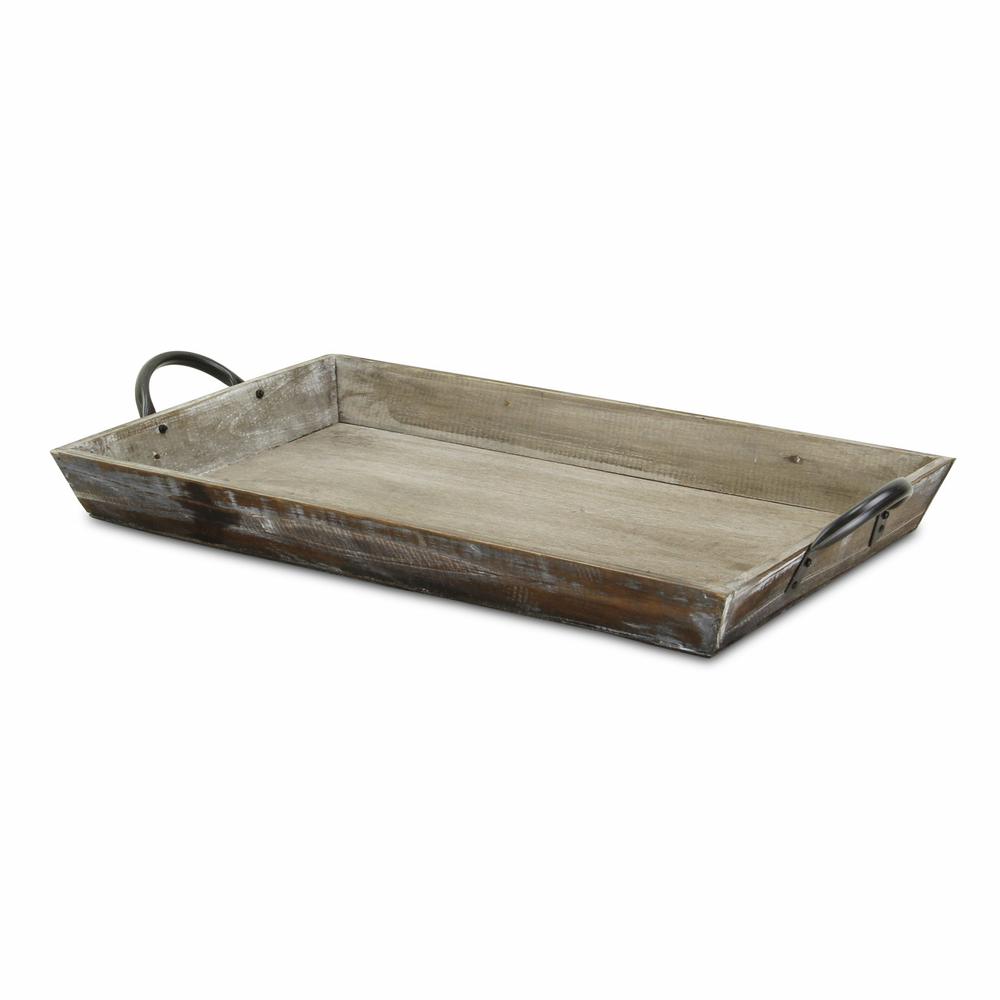 Wooden Serving Tray with Metal Handles Brown. Picture 2