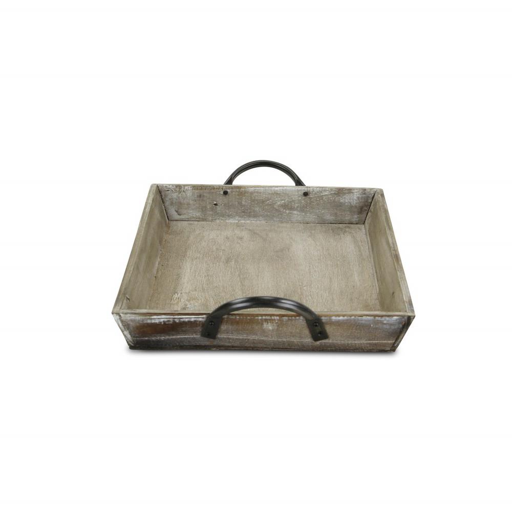 Wooden Serving Tray with Metal Handles Brown. Picture 4