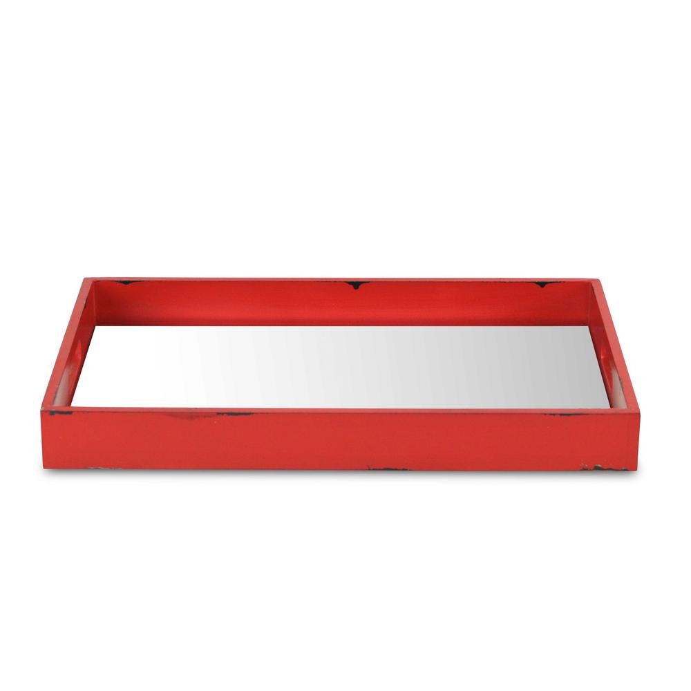 Red Wooden Mirrored Serving Tray Red. Picture 3
