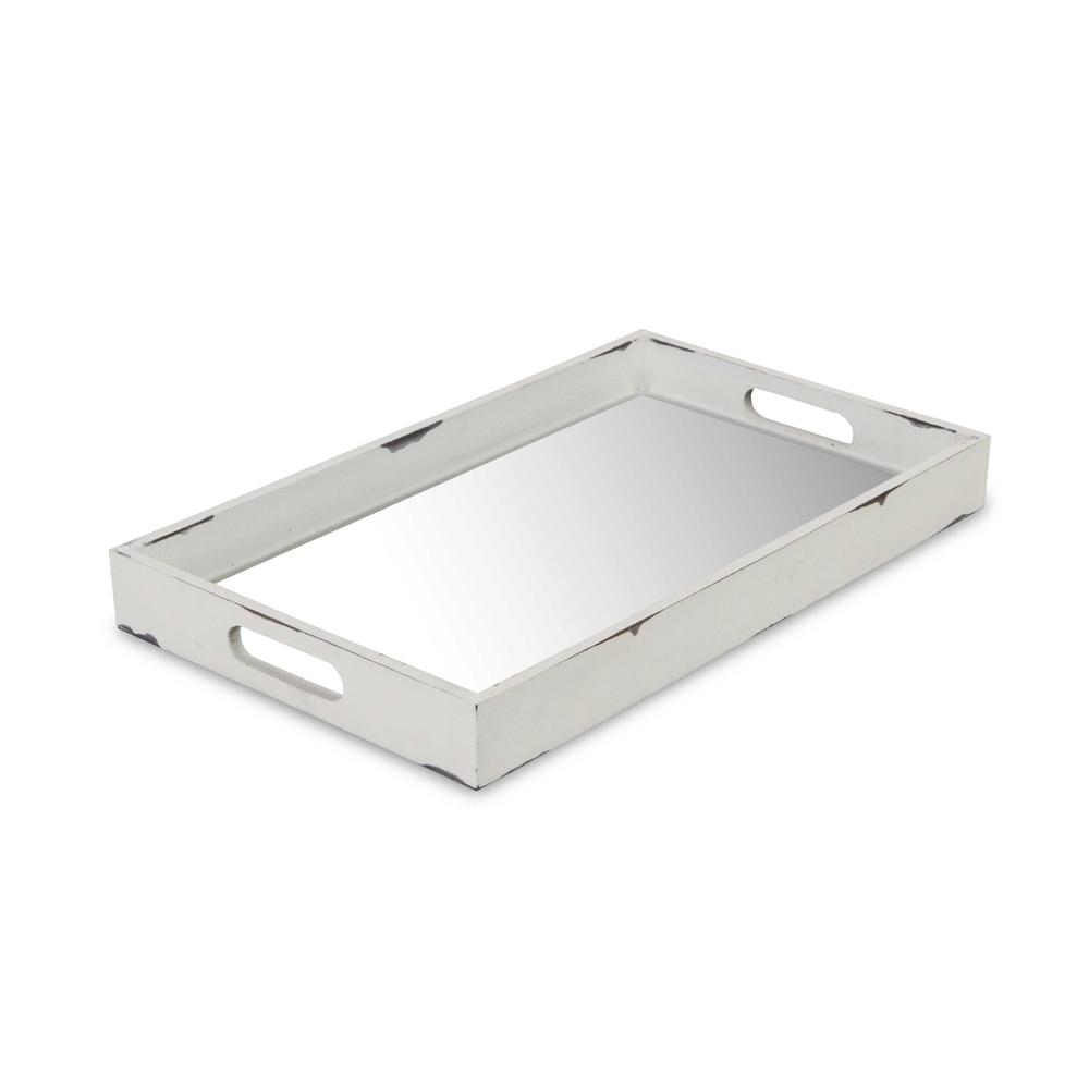 White Wooden Mirrored Serving Tray White. Picture 1