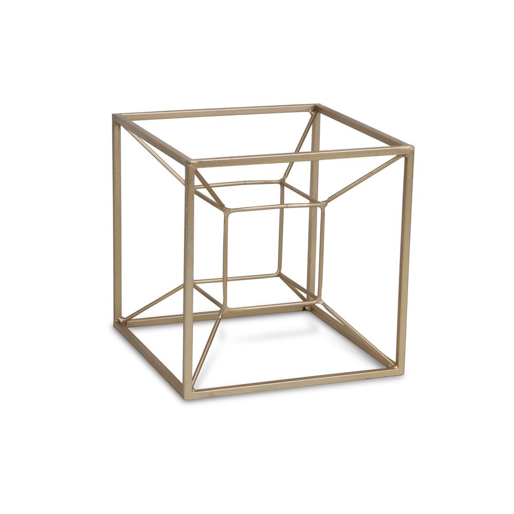 Jumbo Metal 3D Cube Decorative Sculpture Champagne. Picture 1