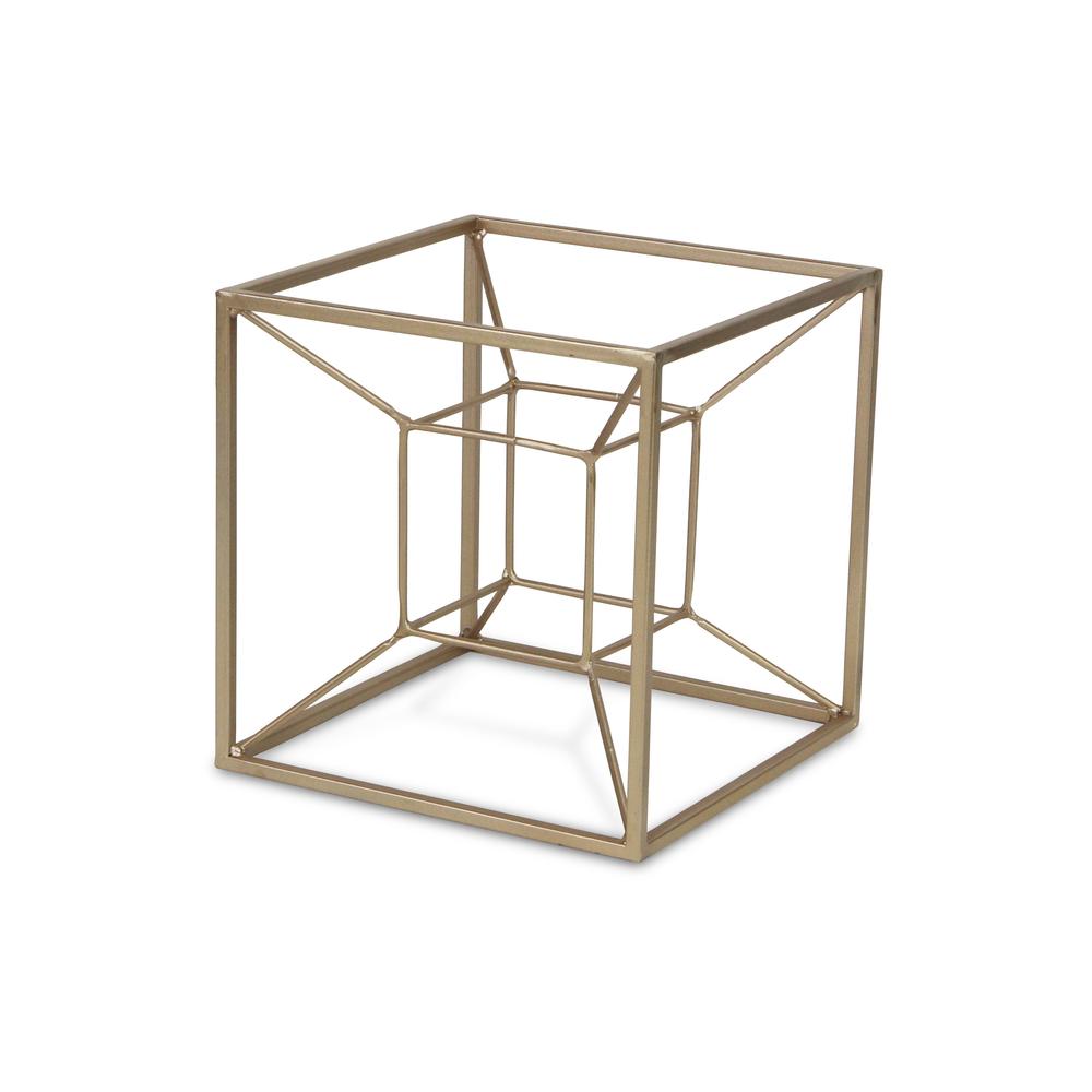 Jumbo Metal 3D Cube Decorative Sculpture Champagne. Picture 2